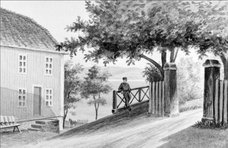 Fyrdiriks’ tegning av porten ved hovedbygningen