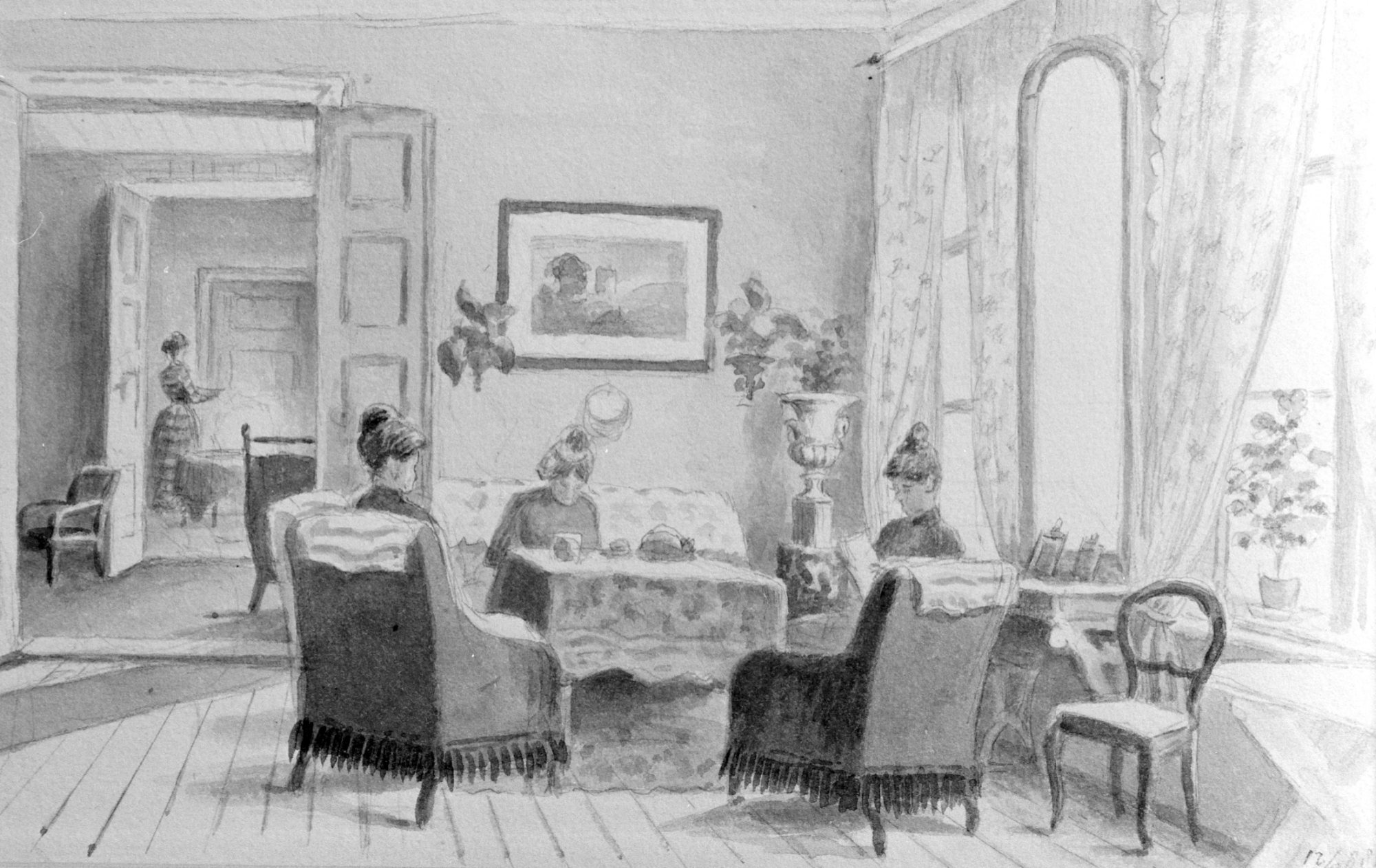 Parlour with women around the table