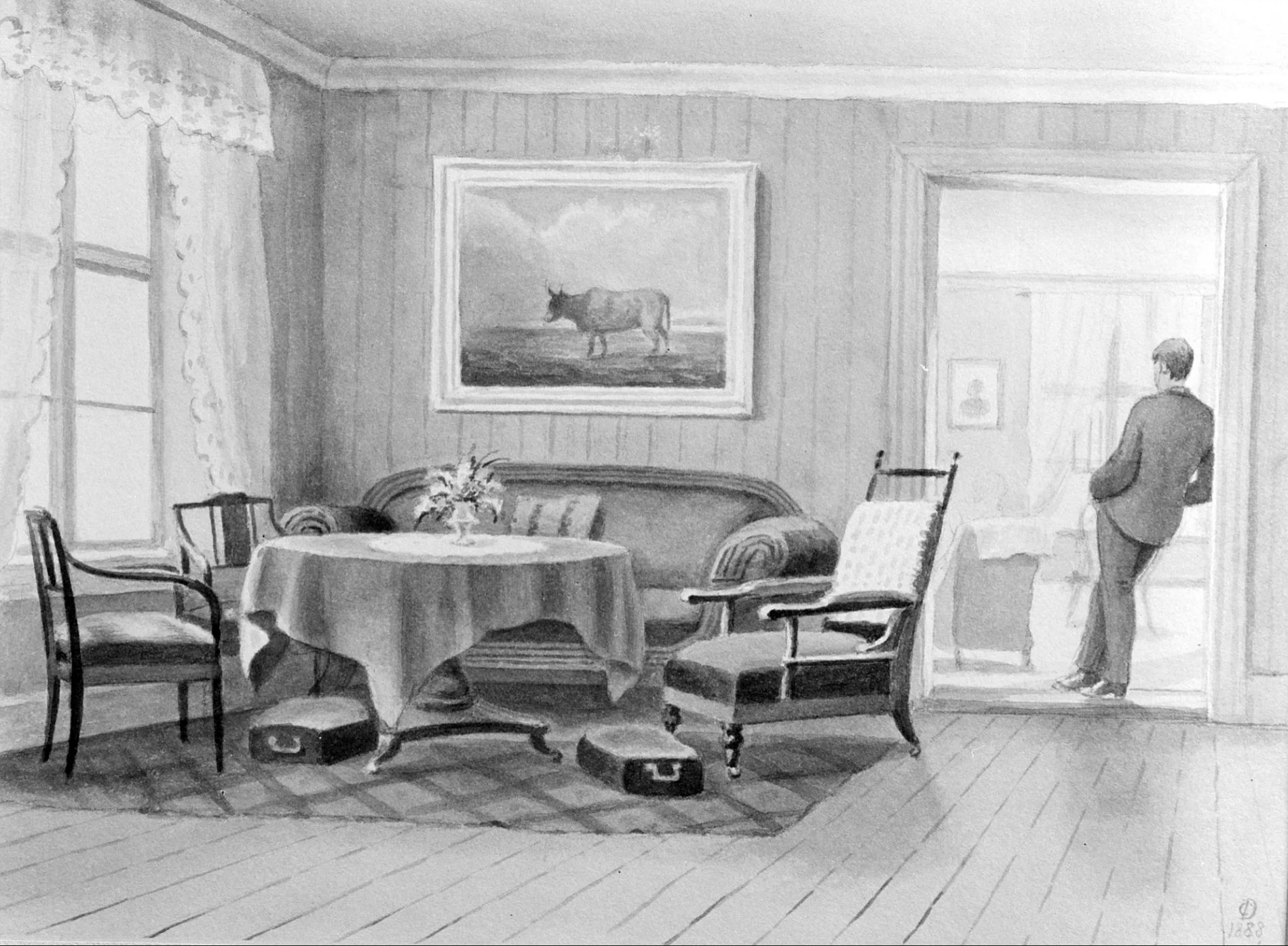 Parlour with a man in the doorway