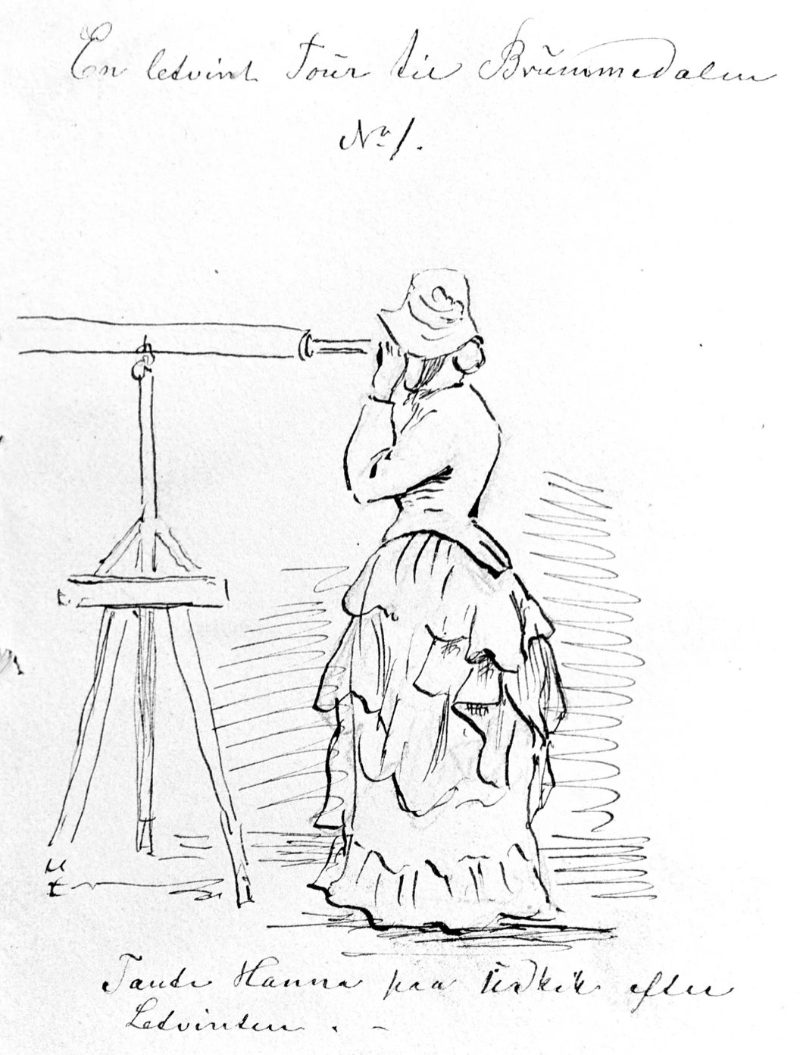 Woman at a telescope. Drawing by Carl Frederik Diriks.