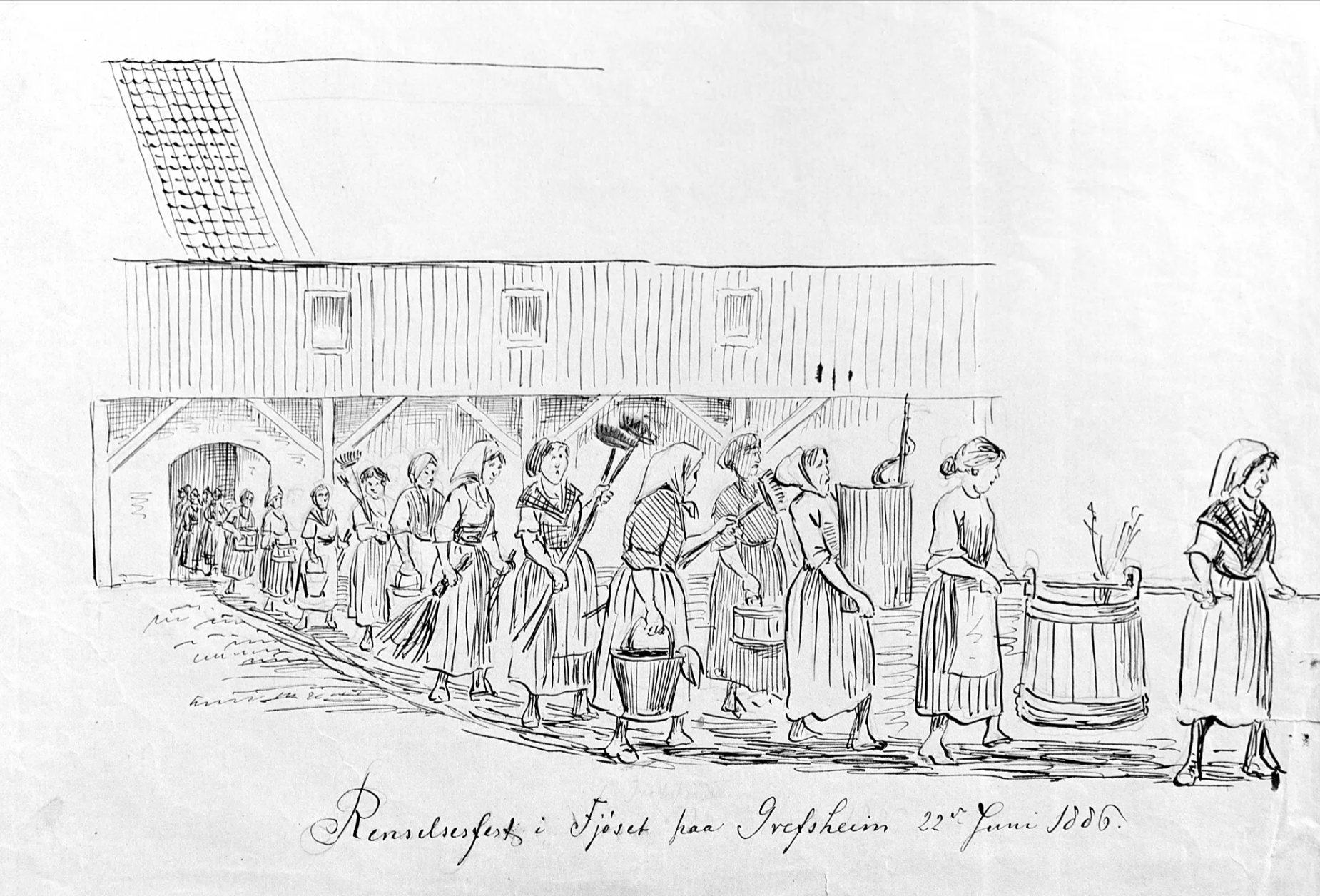 Women washing the cowshed