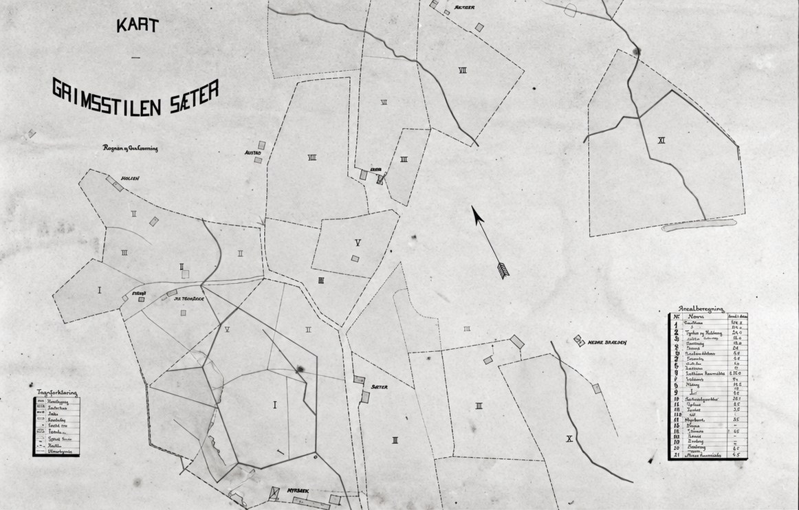 Map of Grimsstilen summer farm with the plots numbered